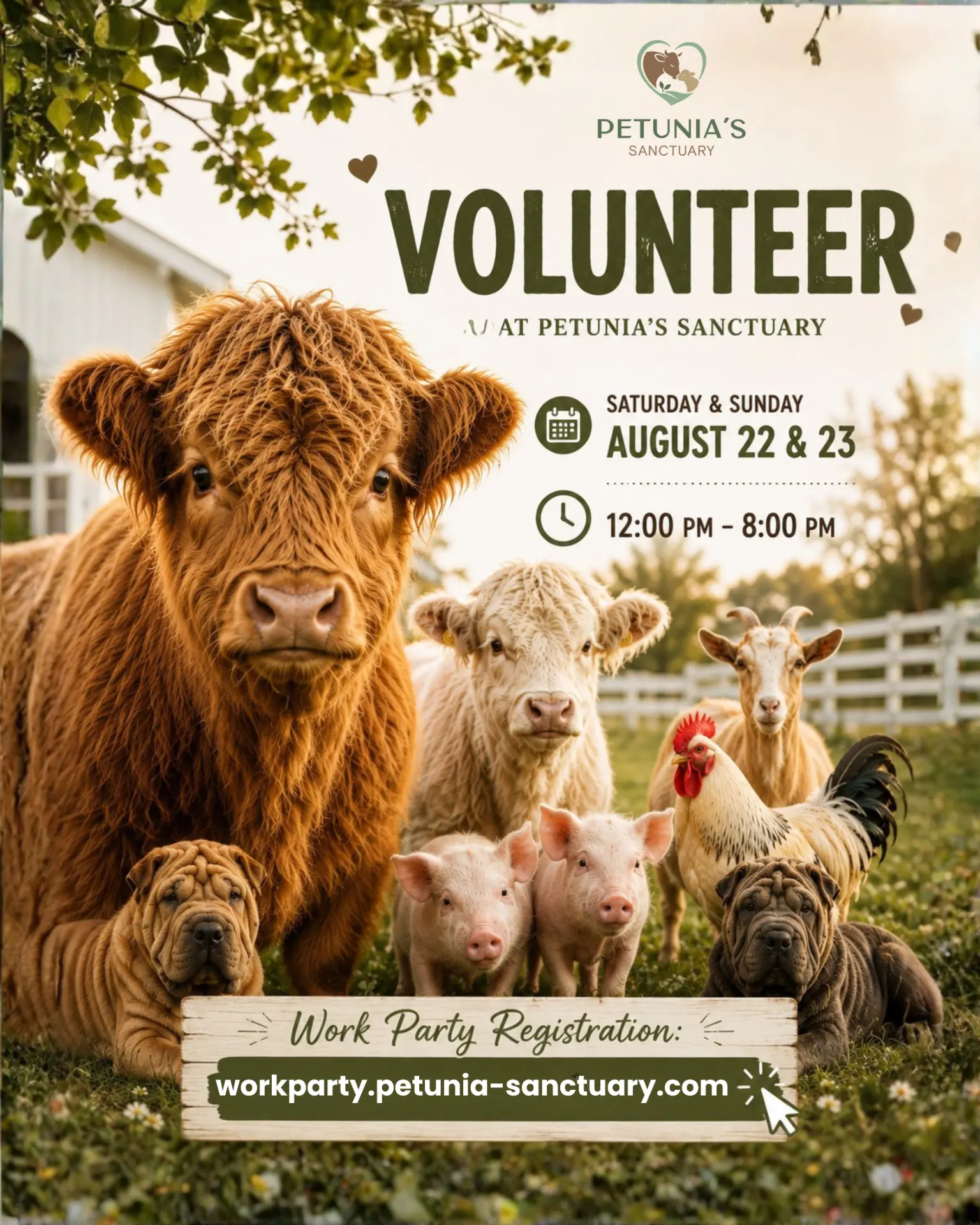 Petunia's Sanctuary Work Party volunteer invitation for August 22 and 23 in St. Cloud, Florida